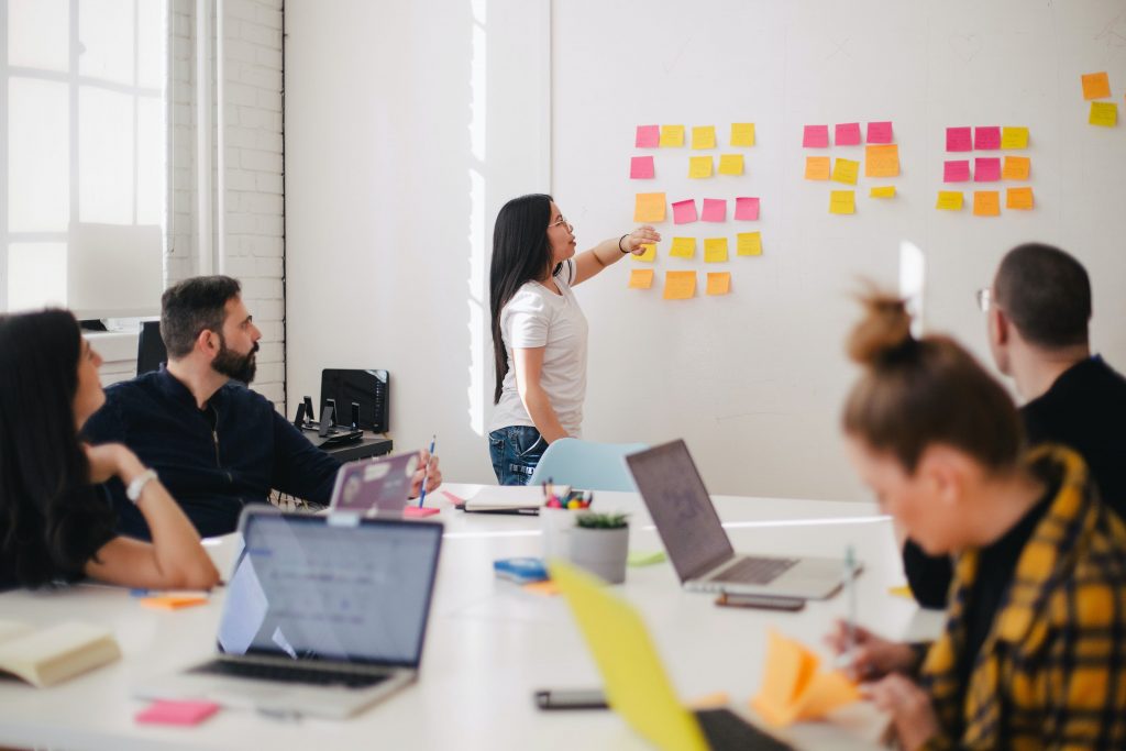 Multiple people participating in a planning meeting.